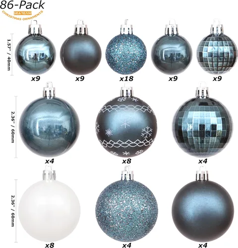 Miniatura 28 de Sea Team Paquete de 41 adornos de bolas de Navidad con cuerdas, bolas de tamaño mediano de 2.36 pulgadas, bombillas de Navidad de plástico Menta