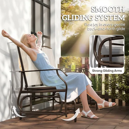 Miniatura 3 de Outsunny Banco deslizante para exteriores con mesa central, sofá de patio con estructura metálica, tela transpirable de malla y reposabrazos
