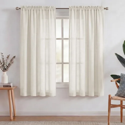 Miniatura 24 de Turquoize cortinas traslúcidas de lino natural, cortinas semitransparentes, cortinas de arpillera con bolsillo para cortinero, paneles para ventana