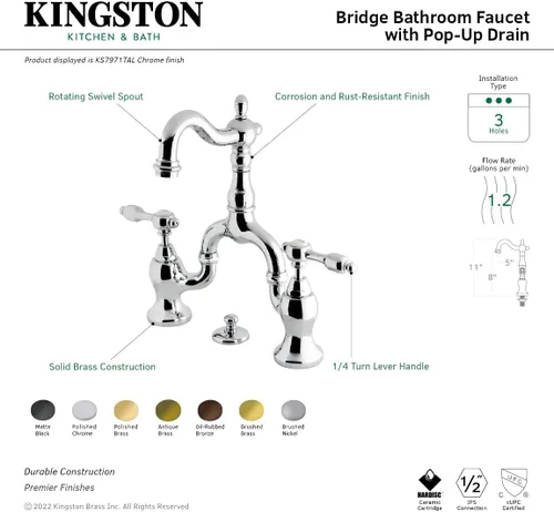 Miniatura 6 de Kingston Brass KS7972TAL Tudor Bridge - Grifo de baño, latón pulido, 10.75 x 8 x 2.13 pulgadas