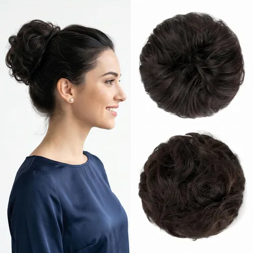 Miniatura 42 de Moño desordenado grande y desordenado, moño ondulado, rizado, coleteros gruesos, extensiones de cabello para mujeres y niñas, color marrón jengibre