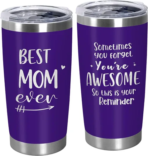 TEEZWONDER Regalos para el día de la madre para mamá de hija e hijo, vaso de café aislado de acero inoxidable de 20 onzas con tapa, regalos de Mamá
