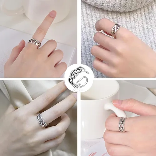 Miniatura 3 de CANDYFANCY Anillo de nudo celta de plata de ley 925 abierto para el dedo medio nudillo para mujer, tamaño ajustable 4-7