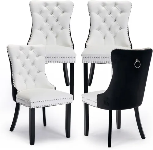 Miniatura 92 de Juego de 2 sillas de comedor tapizadas de terciopelo, sillas laterales de cocina de estilo moderno con ribete de cabeza de clavo y patas de madera