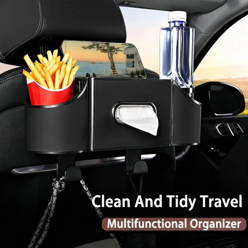 Miniatura 2 de Organizador de asiento trasero de automóvil, 4 en 1, caja de almacenamiento multifuncional para asiento trasero de automóvil con soporte para vasos