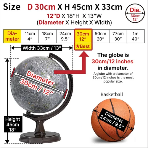 Miniatura 4 de Mapsoft Prime - Globo lunar gris iluminado, 11.8 in, MI-30