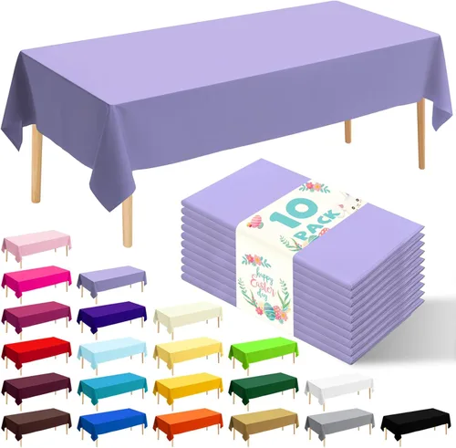 Miniatura 14 de Paquete de 10 manteles desechables de plástico premium de 54 x 108 pulgadas, mantel rectangular para mesa, para cumpleaños, bodas, Navidad, Beige
