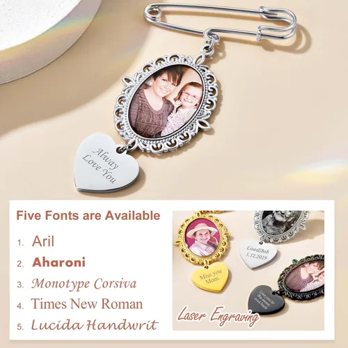 Miniatura 8 de Custom4U Ramo de boda para fotos personalizado con 1-4 imágenes, pines conmemorativos para boda, novio, novia, memoria, pasador funerario, madre