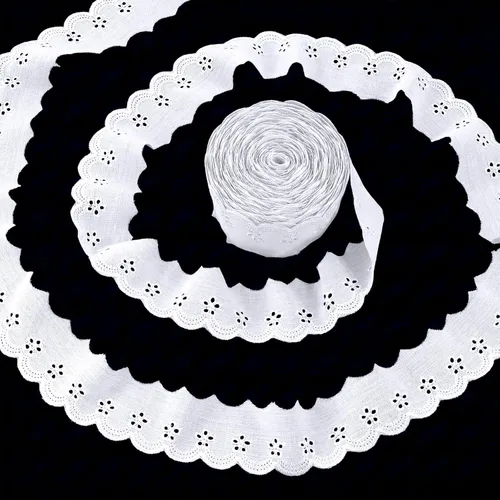Miniatura 8 de Ribete de encaje de algodón de 15 yardas, cinta de encaje con ojales blancos, borde ondulado, bordados florales para coser vestidos, ropa, bolsas