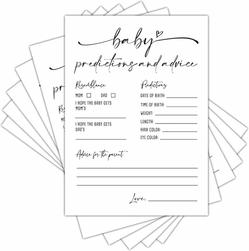 Tarjetas de predicción y consejos para bebés, tarjetas de juegos de baby shower, minimalismo para niños o niñas, decoración y suministros de fiesta