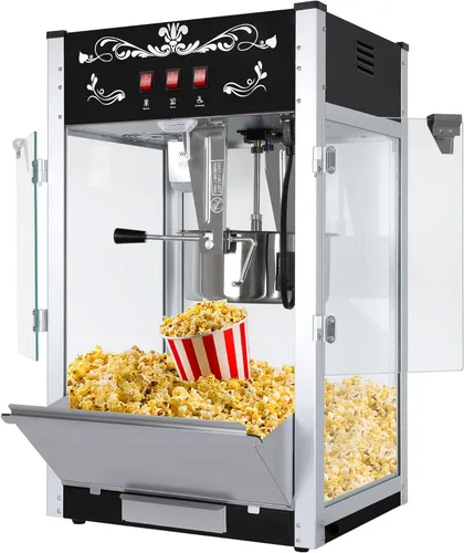 Miniatura 13 de Máquina comercial de palomitas de maíz con carrito y hervidor de 20 onzas, máquina vintage de palomitas de maíz de 1440 W sobre ruedas con vidrio