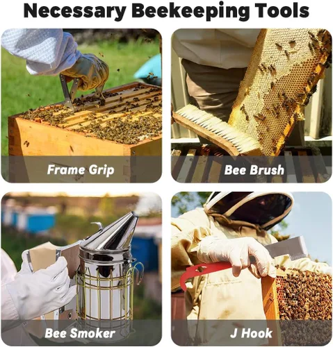 Miniatura 6 de POLLIBEE 22 herramientas de apicultura, kit de inicio de colmenas de abeja, suministros de apicultura, equipo con ahumador de abejas