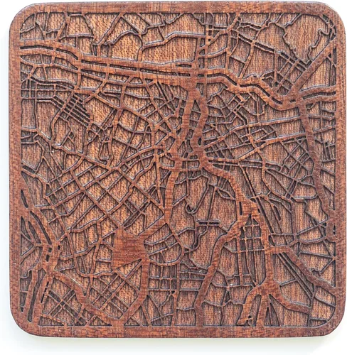 Miniatura 82 de Posavasos Amsterdam Map by O3 Design Studio, 1 pieza, posavasos de madera Sapele con mapa de la ciudad, hecho a mano, varias ciudades opcionales