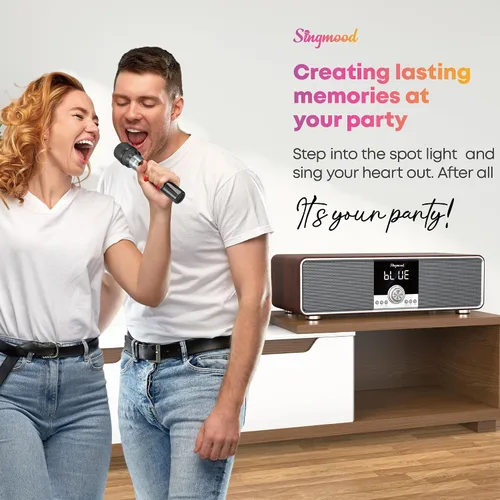 Miniatura 2 de Máquina de karaoke con 2 micrófonos UHF, subwoofer, barra de sonido de audio para cine en casa, compatible con óptico/Bluetooth/AUX/USB/PC, máquina
