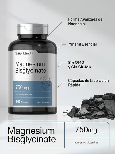 Miniatura 4 de Horbäach Bisglicinato de magnesio 120 cápsulas 750 mg Suplemento sin OMG y sin gluten