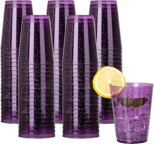 Miniatura 10 de DaYammi 120 Piezas Vasos de Plástico Azul de 9 Oz Vasos de Fiesta de Plástico Transparente Desechables con Borde Azul Copas de Vino Desechables