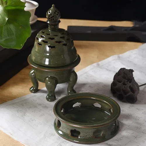 Miniatura 4 de Soporte para quemador de incienso, horno de tres secciones, celadón, reflujo, quemador de incienso, sándalo, horno de incienso para interiores