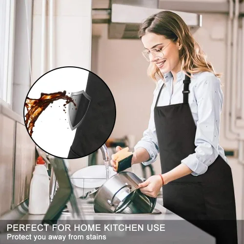 Miniatura 3 de Jubatus Paquete de 1 delantal con peto con 2 bolsillos, delantal de cocina de chef para mujeres y hombres, color negro