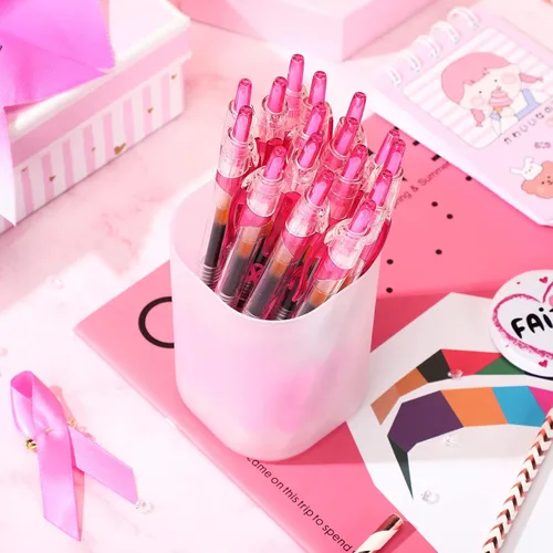 Miniatura 6 de Epakh 100 bolígrafos de concientización sobre el cáncer de mama, bolígrafos de cinta rosa a granel de 0.020 in, bolígrafos retráctiles de tinta