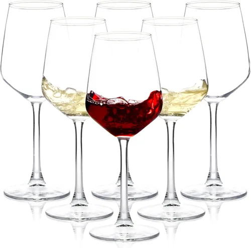 SHYRC Juego de 6 copas de vino, copas de vino transparentes de 12oz para vino tinto/blanco, copas de vino de tallo largo para fiesta, boda y hogar