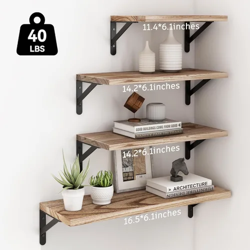 Miniatura 3 de YGEOMER - Estantes flotantes, juego de 4 unidades, color negro carbonizado, multifuncionales, montaje en pared, estantes para sala de estar, baño