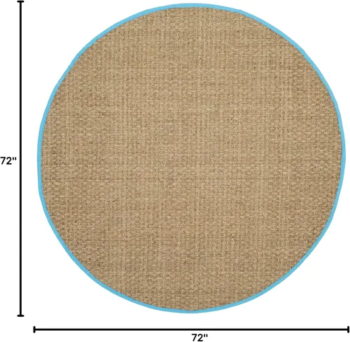 Miniatura 2 de SAFAVIEH Alfombra redonda de 6 pies, colección de fibra natural, natural y turquesa, hierba marina, patrón de tejido de canasta con borde (NF114S)