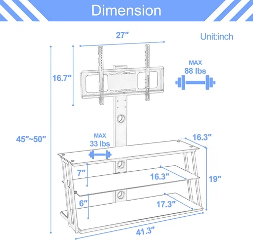Miniatura 4 de IANIYA Soporte de TV con soporte ajustable en altura Soporte de entretenimiento para 32 a 65 pulgadas LCD de plasma LED o TV de pantalla curvada