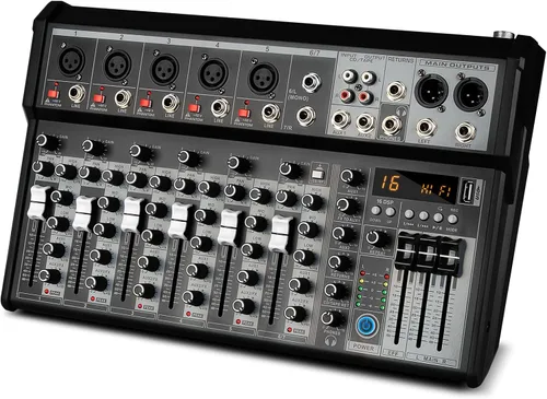 Depusheng Mezclador de Audio Profesional, Interfaz de Audio de 7 Canales Sistema de Consola de Mezcla de Mesa de Sonido, Mezclador DJ DSP Bluetooth
