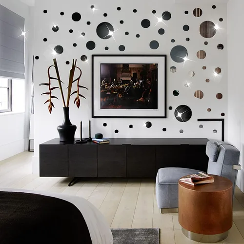 Miniatura 3 de Juego de 60 calcomanías de pared para bricolaje, espejo de acrílico, calcomanías de pared para sala de estar, dormitorio (negro)