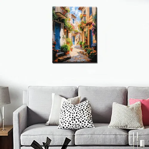 Miniatura 2 de Tucocoo Pintura de paisaje de luz solar por número para adultos sobre lienzo, pinceles de pigmento acrílico, nubes, kits de pintura al óleo