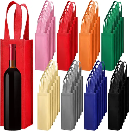 Miniatura 7 de Abbylike 48 bolsas de regalo de vino coloridas a granel, bolsas de regalo de vino no tejidas, bolsas de regalo de vino reutilizables con asa