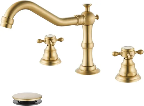 Miniatura 10 de gotonovo Grifo de lavabo de baño de 3 orificios extendido, grifo mezclador de doble manija cruzada para lavabo de baño, grifo de tocador, montaje