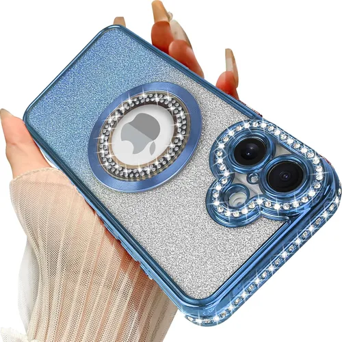 Miniatura 31 de Losin Funda magnética compatible con iPhone 15 Pro Max con purpurina compatible con MagSafe Funda de lujo con diamantes de imitación con logotipo