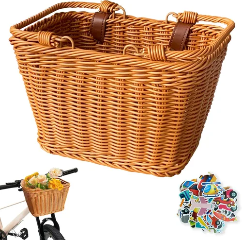 Miniatura 13 de Cesta de bicicleta para niños y niñas, cesta de scooter para niños, bonita cesta cuadrada de mimbre para niños y niñas, manillar desmontable con Azul