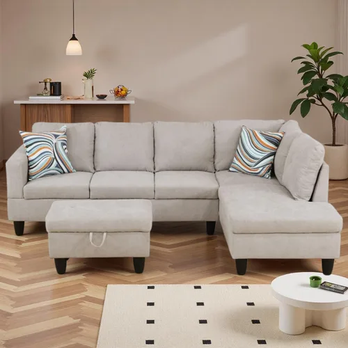 Miniatura 10 de Sofá modular de cuero en forma de L de 3 piezas – Sofá modular convertible con diván móvil y otomana de almacenamiento, uso multiescenario para sala