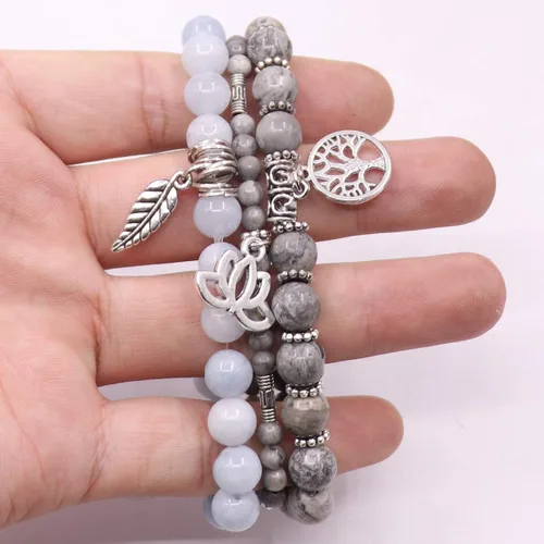 Miniatura 4 de UEUC - Pulseras Reiki, apilables, de piedras curativas, cristales, con dije del árbol de la vida, yoga y hoja de loto, contra la ansiedad