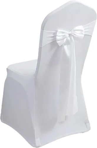 Miniatura 11 de Paquete de 100 bandas de elastano para silla, lazos de satén de color azul para bodas, eventos, banquetes, hoteles, hogar y cocina, 100