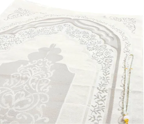 Miniatura 5 de Alfombra de oración musulmana y cuentas de oración con caja de regalo cilíndrica de diseño elegante, Janamaz, Sajadah, juego de regalos islámicos