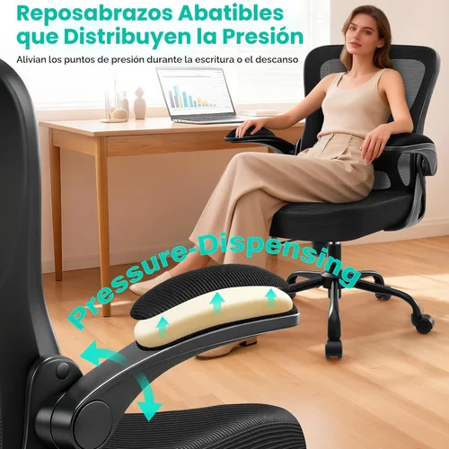 Miniatura 7 de AreShark Silla de oficina – Silla de escritorio ergonómica de malla transpirable con soporte lumbar ajustable y reposabrazos abatibles – Silla Negro