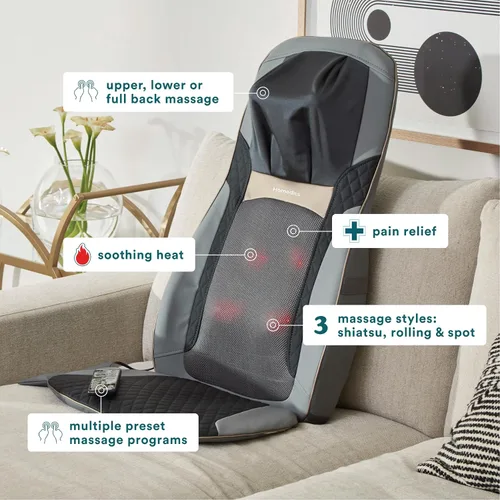Miniatura 3 de Masajeador de espalda HoMedics con calor, cojín de masaje Shiatsu Elite II calentado para cuello y espalda. 3 estilos diferentes de masaje y 3 zonas
