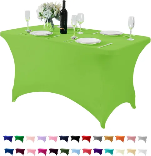 Mantel de elastano para mesas de 4, 6 u 8 pies, mantel elástico universal ajustable para fiestas, banquetes, bodas y eventos - Verde manzana
