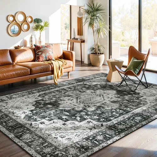 Miniatura 57 de Moynesa Alfombra de pasillo ultra fina lavable de 2 x 6 pies, antideslizante, resistente a las manchas, alfombra vintage que no desprende para Gris