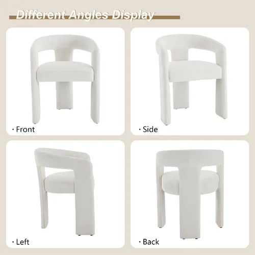 Miniatura 5 de Modern Boucle - Juego de 2 sillas de comedor tapizadas con diseño de barril con brazo, cómodas sillas laterales para cocina, comedor, recepción