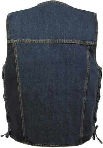 Miniatura 2 de Milwaukee Leather DM1360 - Chaleco de mezclilla de encaje lateral azul con bolsillos en el pecho para hombre