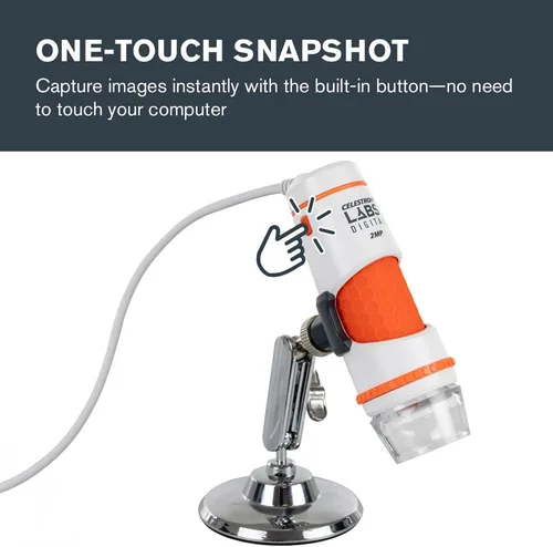 Miniatura 7 de Celestron Labs - Microscopio digital de mano de 2 MP – 20 aumentos – 200x – Software captura fotos, vídeos – Iluminación LED y filtro polarizador