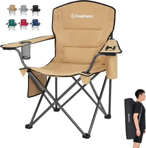Miniatura 12 de KingCamp Paquete de 2 sillas de campamento de gran tamaño para adultos, sillas plegables resistentes de 300 libras, silla de campamento acolchada