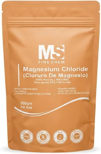 Cloruro de Magnesio 100% puro cloruro de magnesio en polvo de grado alimenticio | Suplemento de magnesio comestible altamente absorbente | para uso