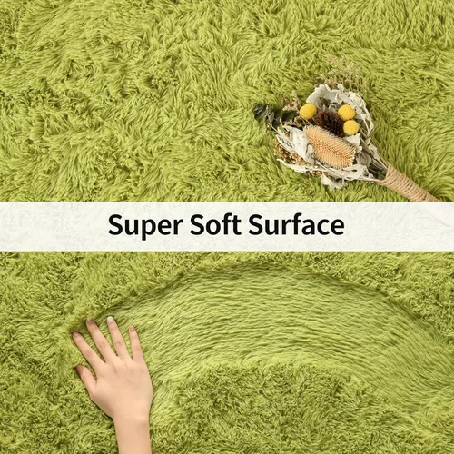 Miniatura 6 de Merelax Alfombra Moderna Suave y Esponjosa Shaggy para Dormitorio Sala de Estar Decoración de Sillas Pequeñas Alfombras Tapetes para Pies Piso, Verde