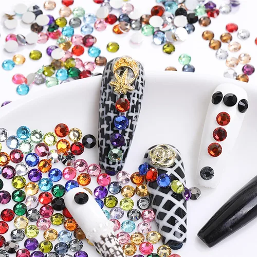 Miniatura 4 de 7200 diamantes de imitación de cristal con parte trasera plana, pegamento medio redondo, gemas de diamantes de imitación para manualidades y arte