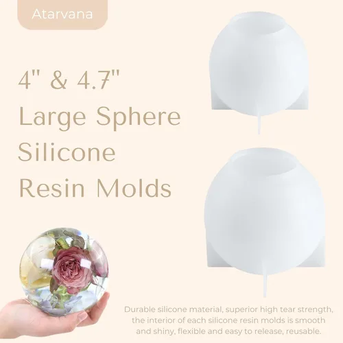 Miniatura 2 de Atarvana 2 moldes de resina de esfera grande, moldes de silicona con forma de bola de 4.7 y 4 pulgadas con 5 cuentagotas y 10 vasos desechables